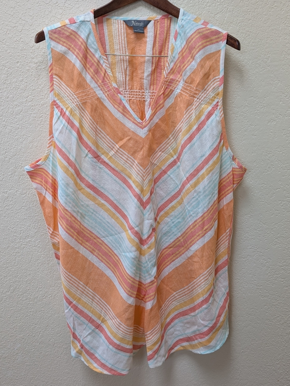 Cotton/Linen Blend striped, sleeveless V-neck Top By Natural Reflections. 2XL